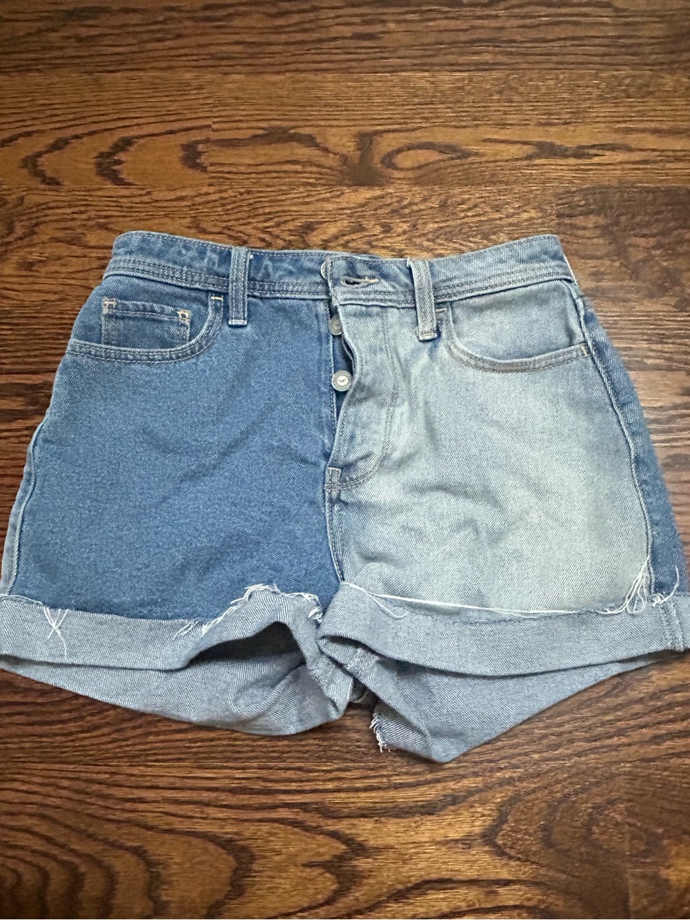 Hollister Two-Tone Blue Denim High-Waist Shorts